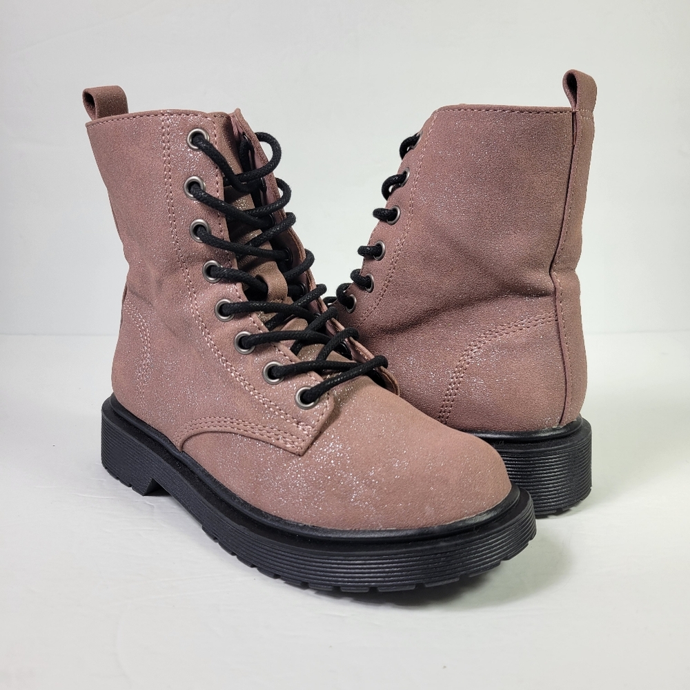 Steve Madden Girls Mauve Pink Shimmer Side Zip Up Boots Sz 12M